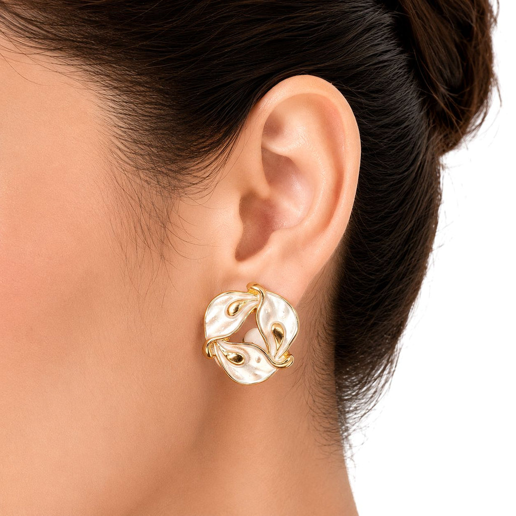 Raannii Earrings - Gold Plated White Enamel Stud Earrings for Women