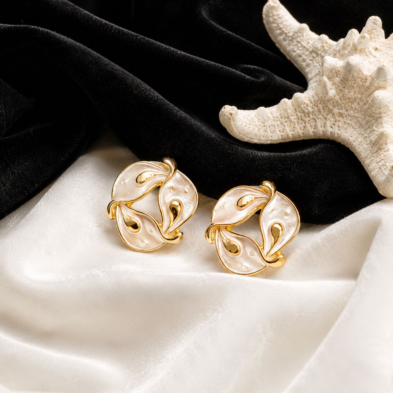 Raannii Earrings - Gold Plated White Enamel Stud Earrings for Women