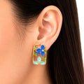 Raannii Earrings - Blue Floral Enamel Rectangle Gold Tone Stud Earrings for Women