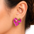 Raannii Earrings - Pink Heart Enamel Gold Tone Stud Earrings for Women