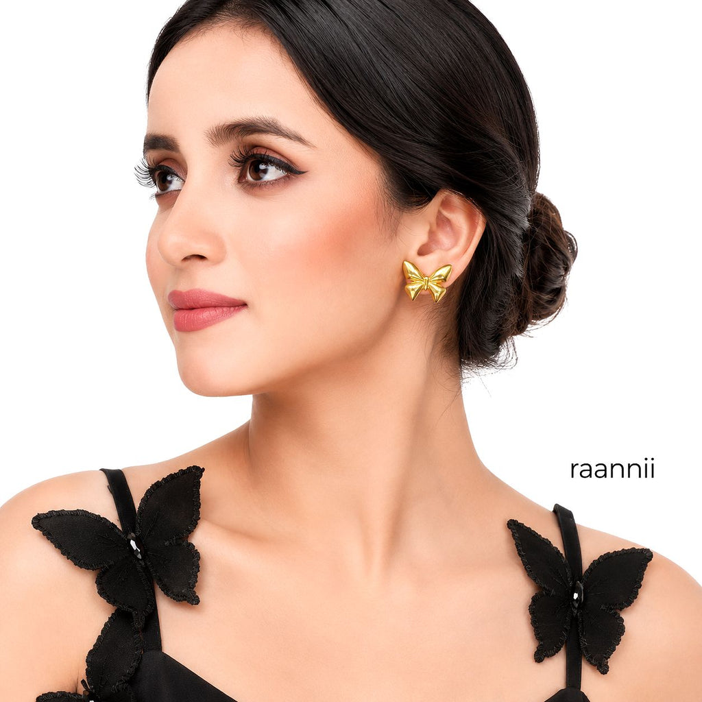 Raannii Gold Butterfly Stud Earrings (Minimal Luxe Design)