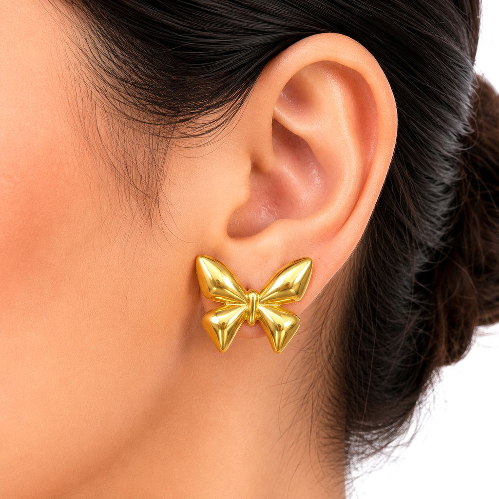 Raannii Gold Butterfly Stud Earrings (Minimal Luxe Design)