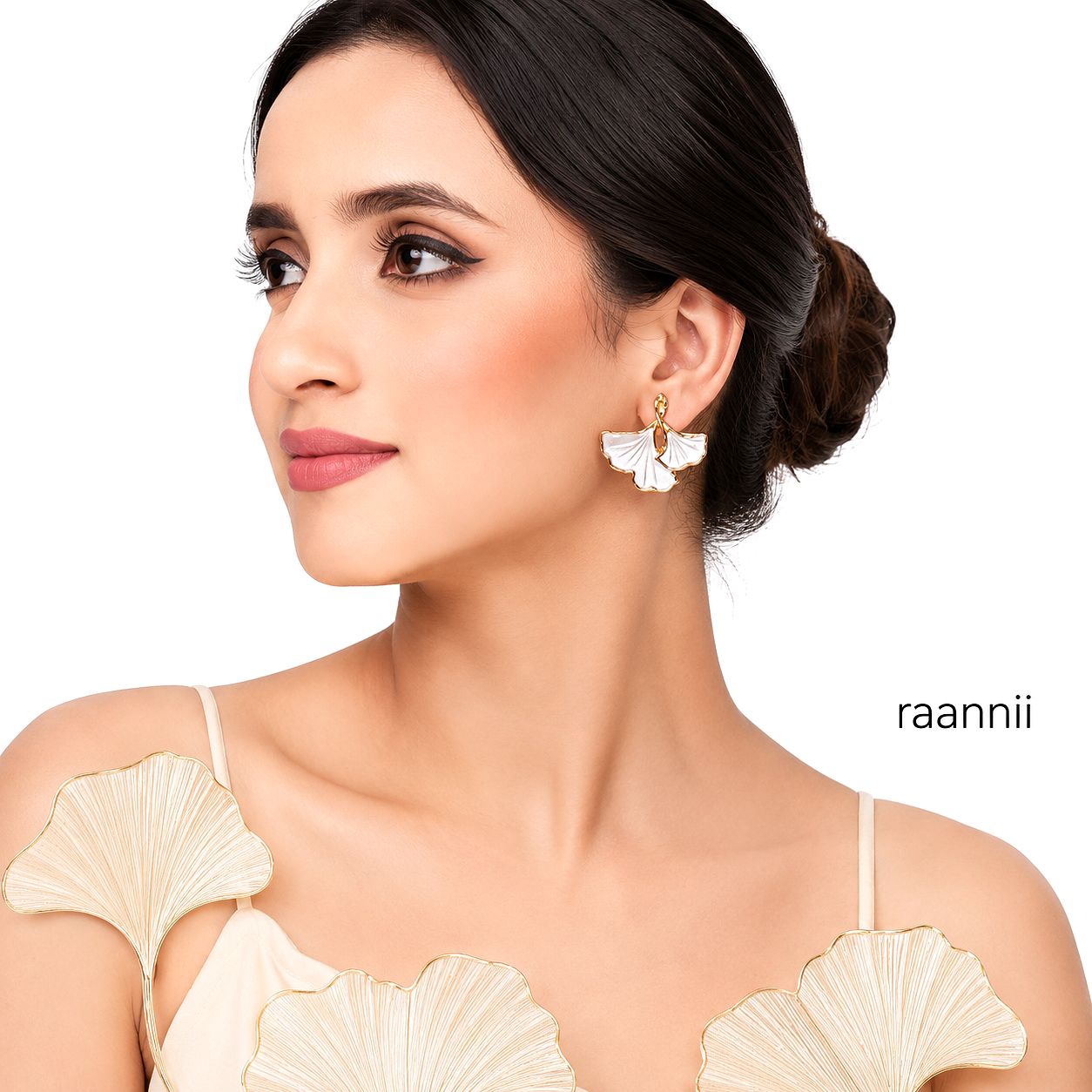 White Ginkgo Leaf Earrings for Women | Luxury Statement Earrings