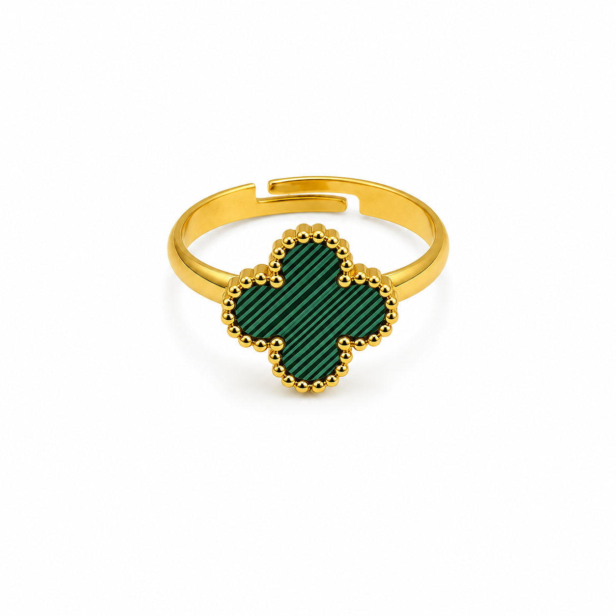 Raannii - Rings Gold Plated Green Clover Adjustable Statement Ring for Women
