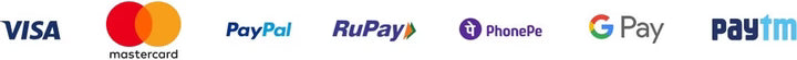 Visa, Mastercard, PayPal, RuPay, PhonePe, Google Pay, and Paytm